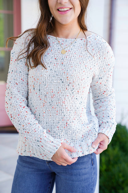 Popcorn Long Sleeve Boat Neck Pullover Sweater