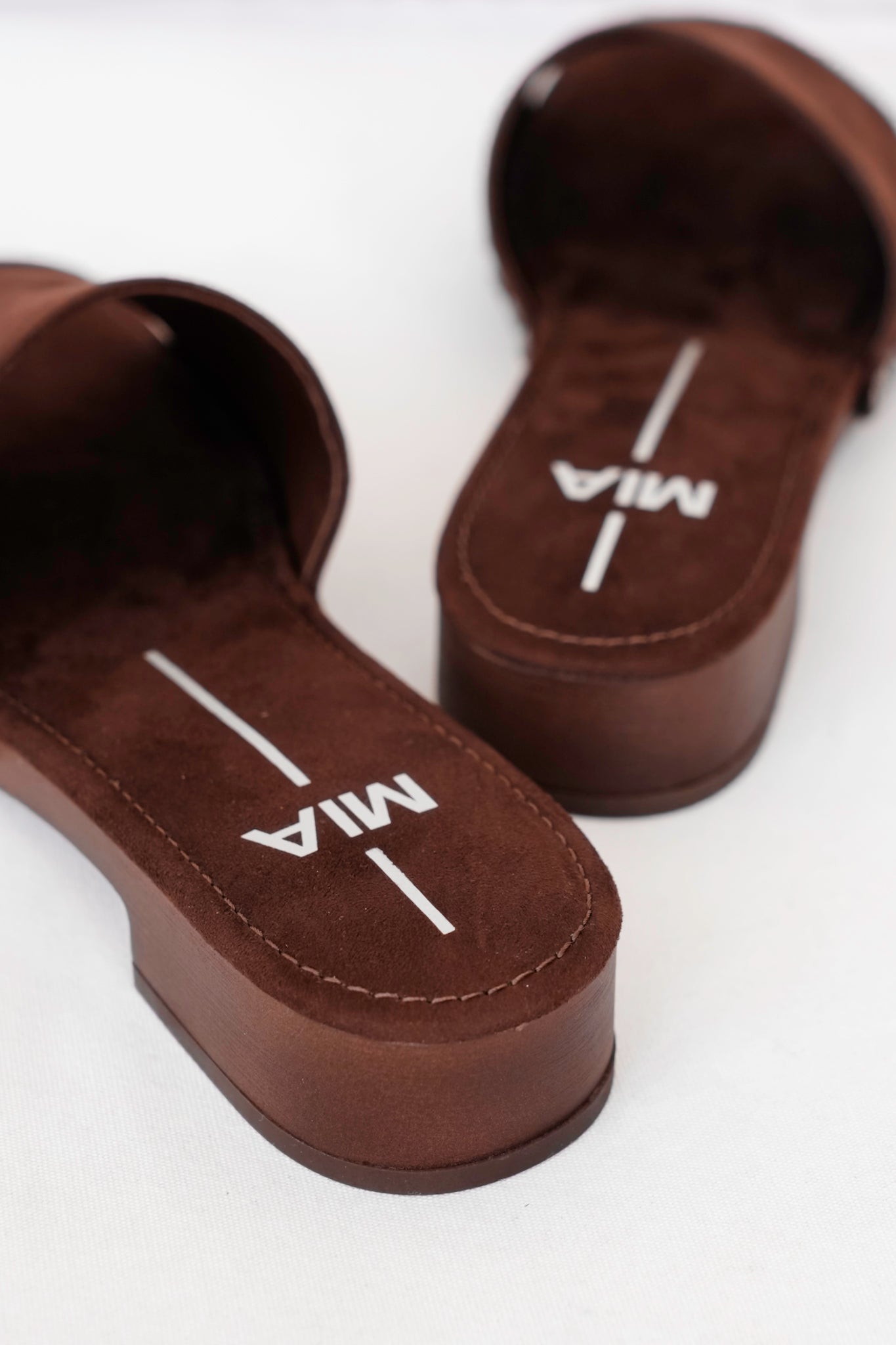 MIA Vegan Suede Studded Slide Block Heel Sandal