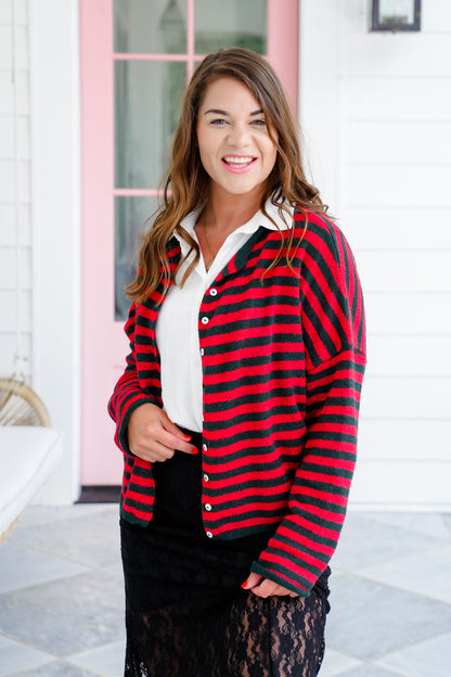 Stripe Long Sleeve Button Down Cardigan