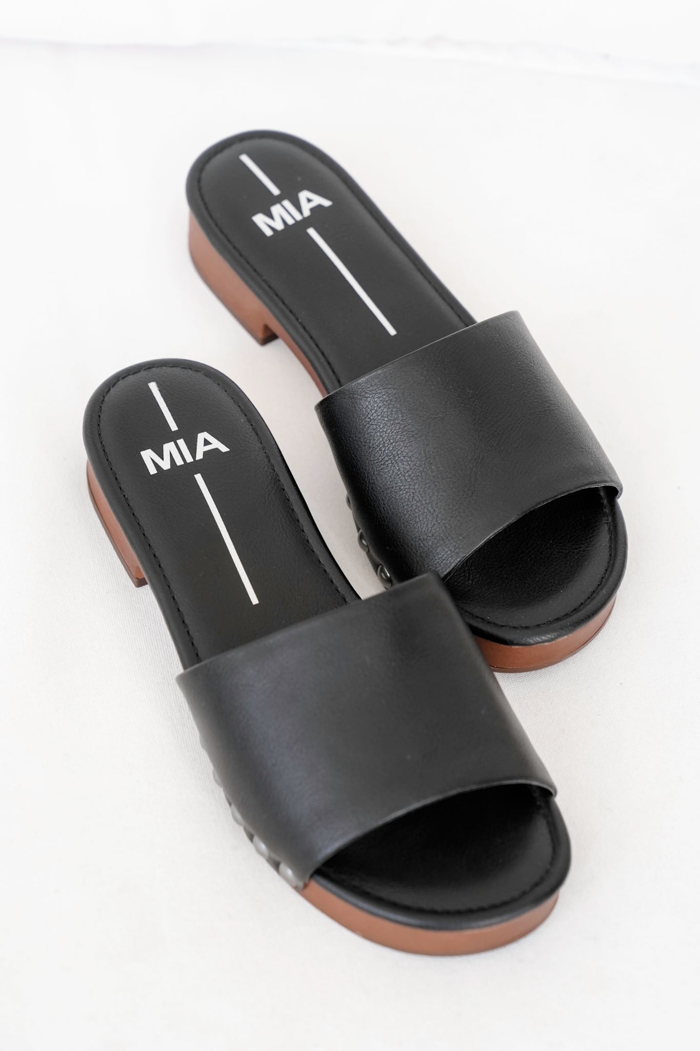 MIA Vegan Leather Studded Slide Block Heel Sandal