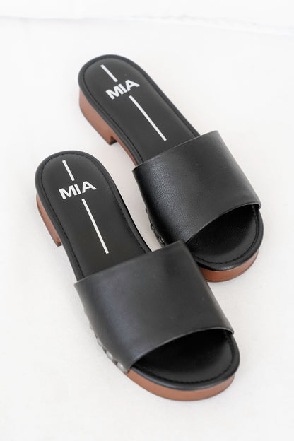 MIA Vegan Leather Studded Slide Block Heel Sandal