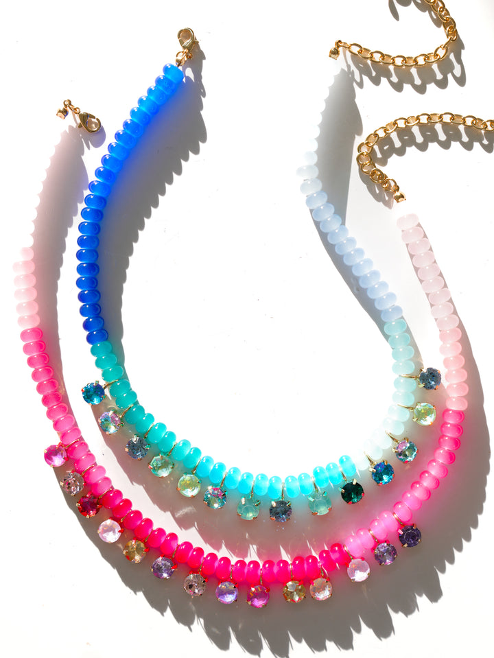 Color-Gradient Bead and Crystal Necklace