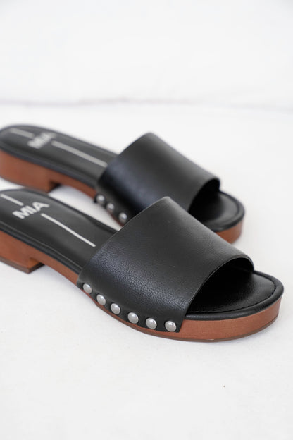 MIA Vegan Leather Studded Slide Block Heel Sandal