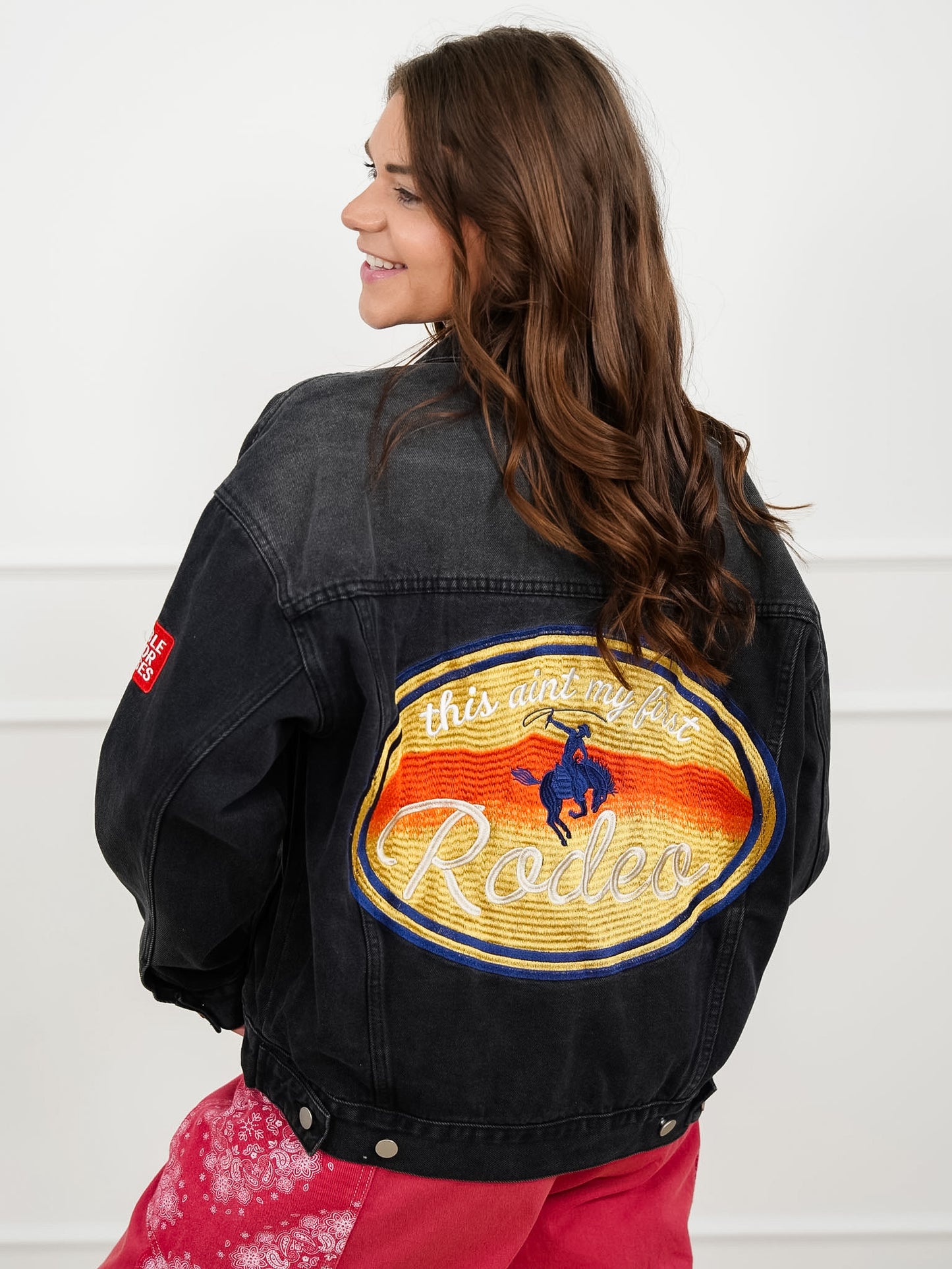 Plus/Reg Black Long Sleeve Button Down Jacket with Western Detail