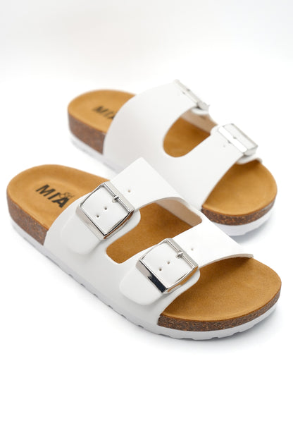 MIA Double Buckle Vegan Leather Sandal with Cork Footbed