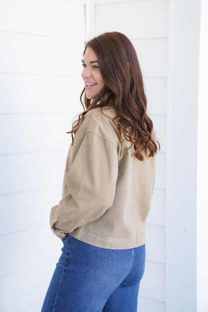 Long Sleeve Cropped Jacket with Corduroy Collar