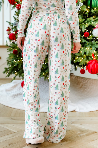Holiday Print Ribbed Knit Lounge Pants