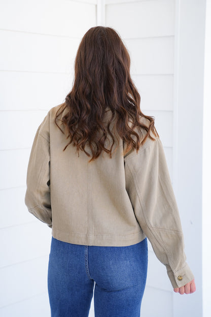 Long Sleeve Cropped Jacket with Corduroy Collar