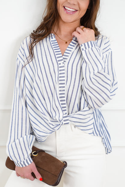 Stripe Long Sleeve Twist Tie Top