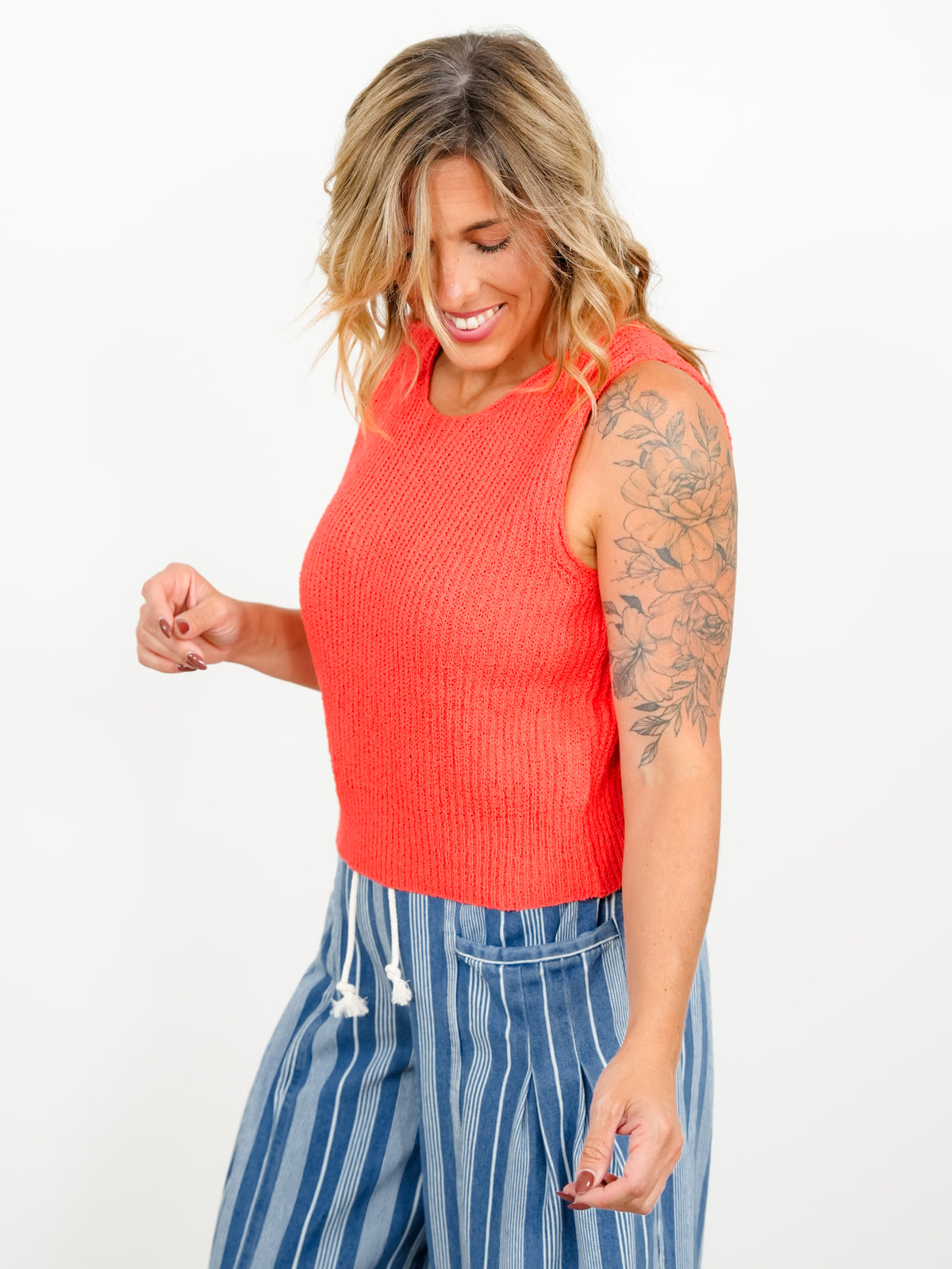 POL Textured Sleeveless Knit Tank Top
