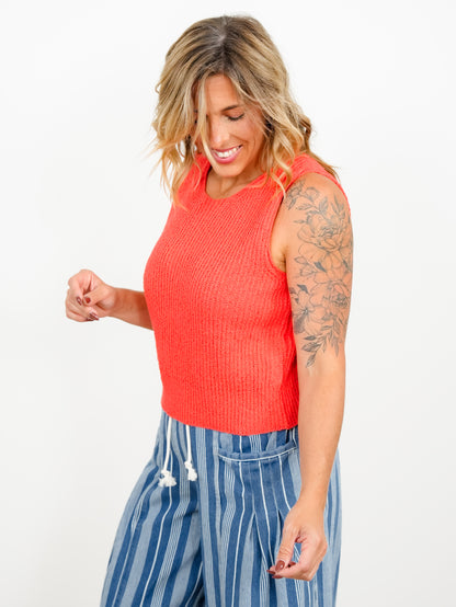 POL Textured Sleeveless Knit Tank Top