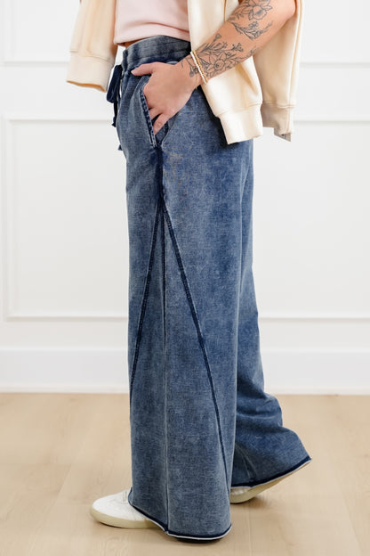Plus/Reg Mineral Wash Elastic Waist Wide Leg Pants