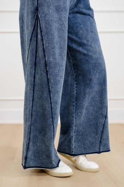 Plus/Reg Mineral Wash Elastic Waist Wide Leg Pants