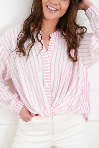 Stripe Long Sleeve Twist Tie Top