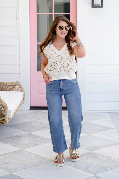 Crochet Sleeveless V-Neck Sweater Top