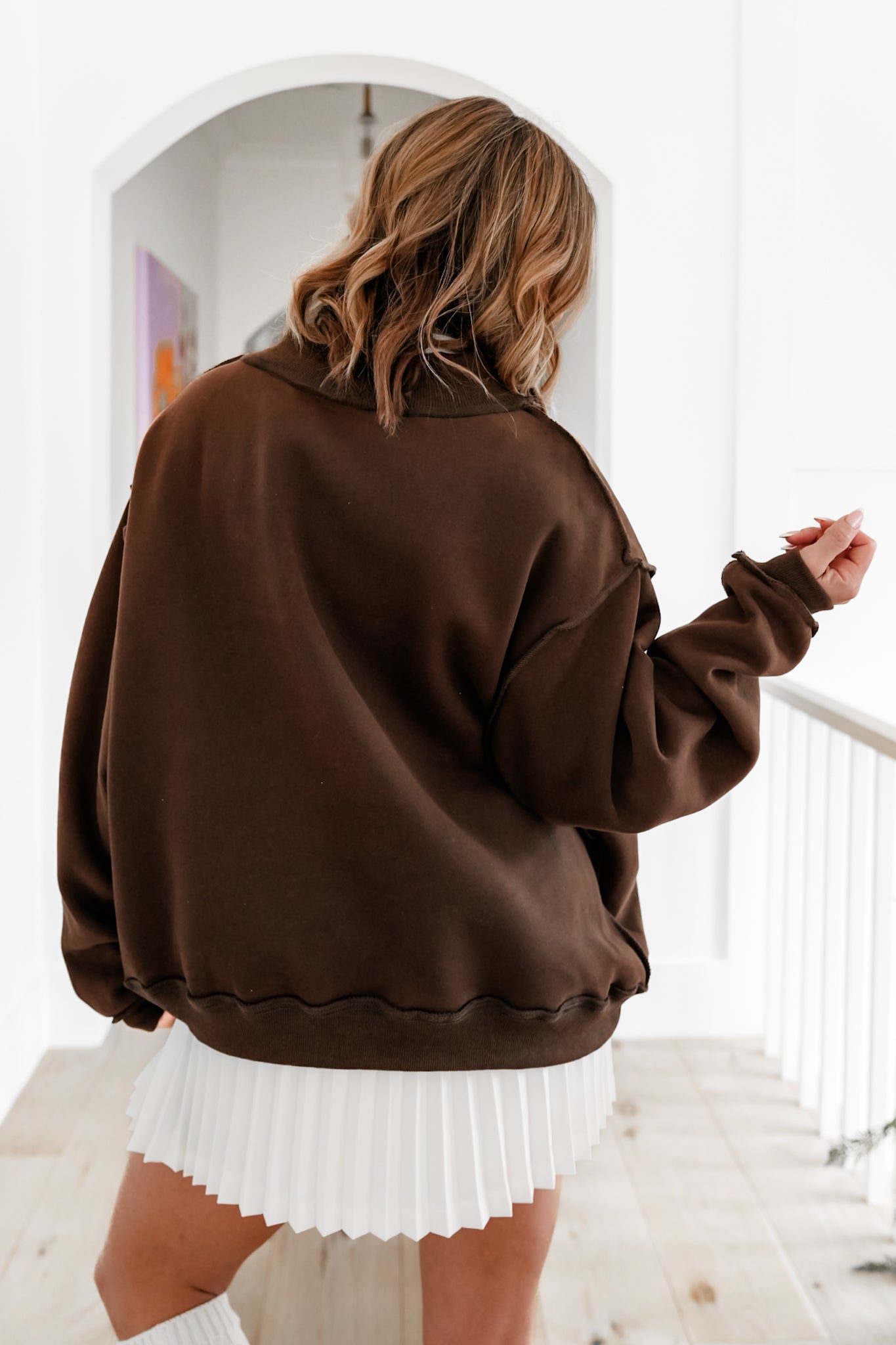 Brown Long Sleeve Reversible "Freckled Poppy/ Unbothered" Graphic Pullover Sweatshirt