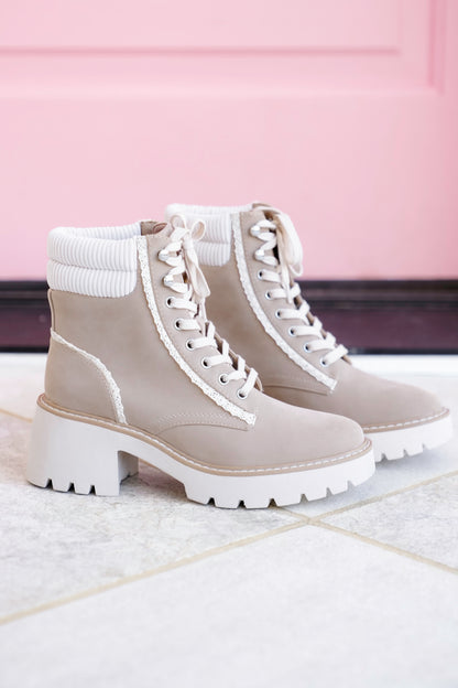 MIA Ribbed Collar Lace Up Block Heel Boot
