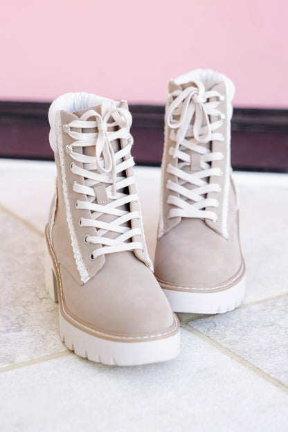 MIA Ribbed Collar Lace Up Block Heel Boot