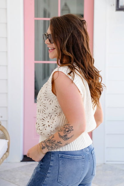 Crochet Sleeveless V-Neck Sweater Top