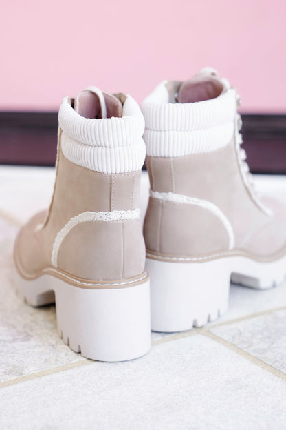 MIA Ribbed Collar Lace Up Block Heel Boot