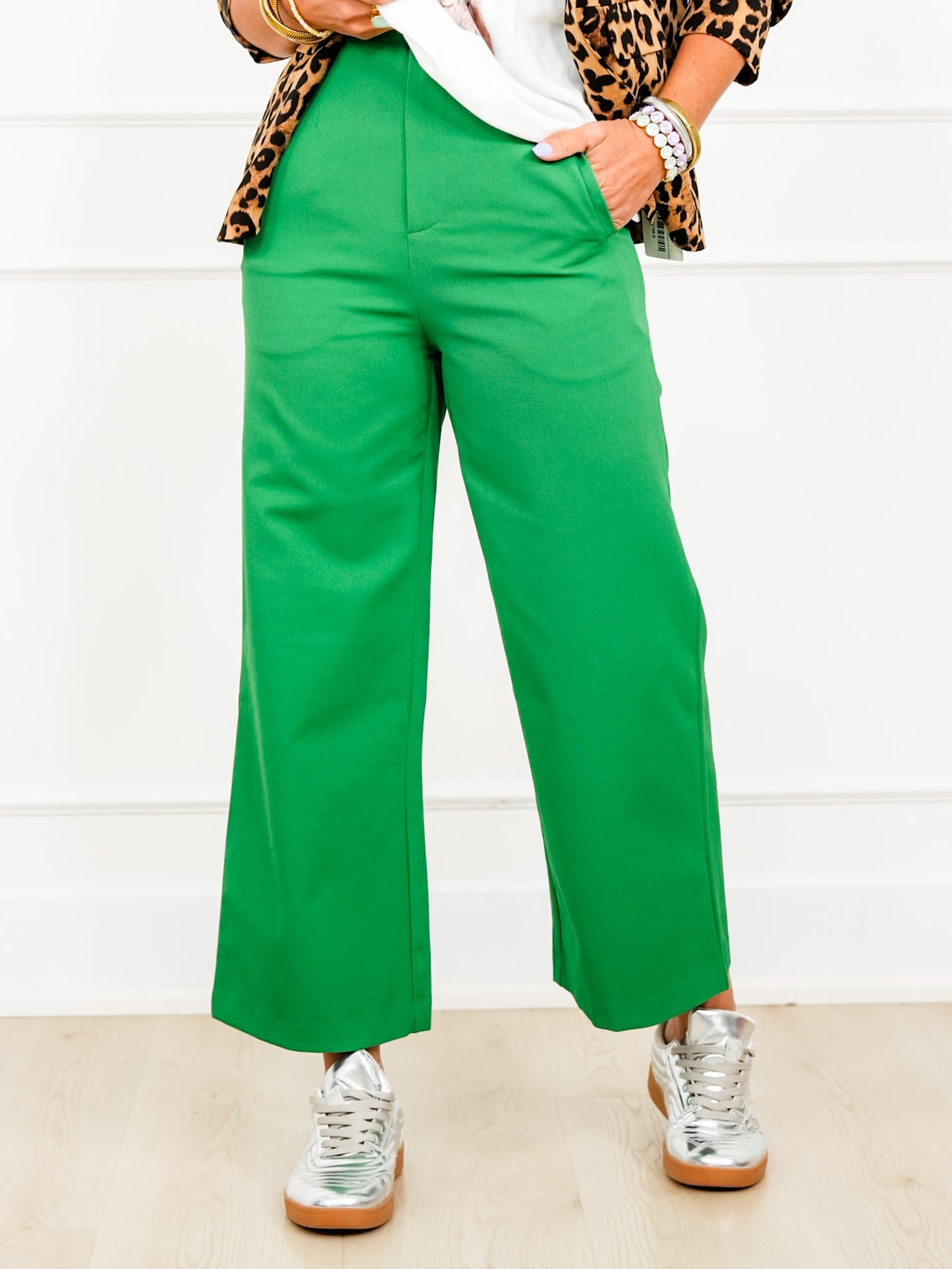 Solid Elastic Waist Wide Leg Pants