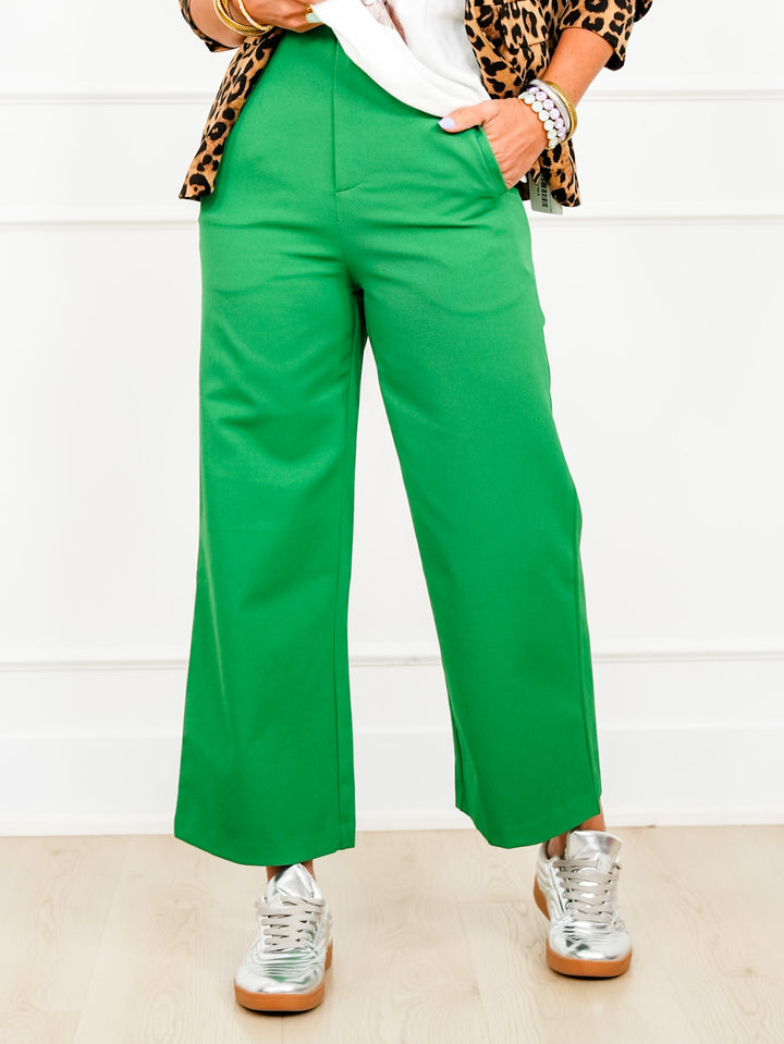 Solid Elastic Waist Wide Leg Pants