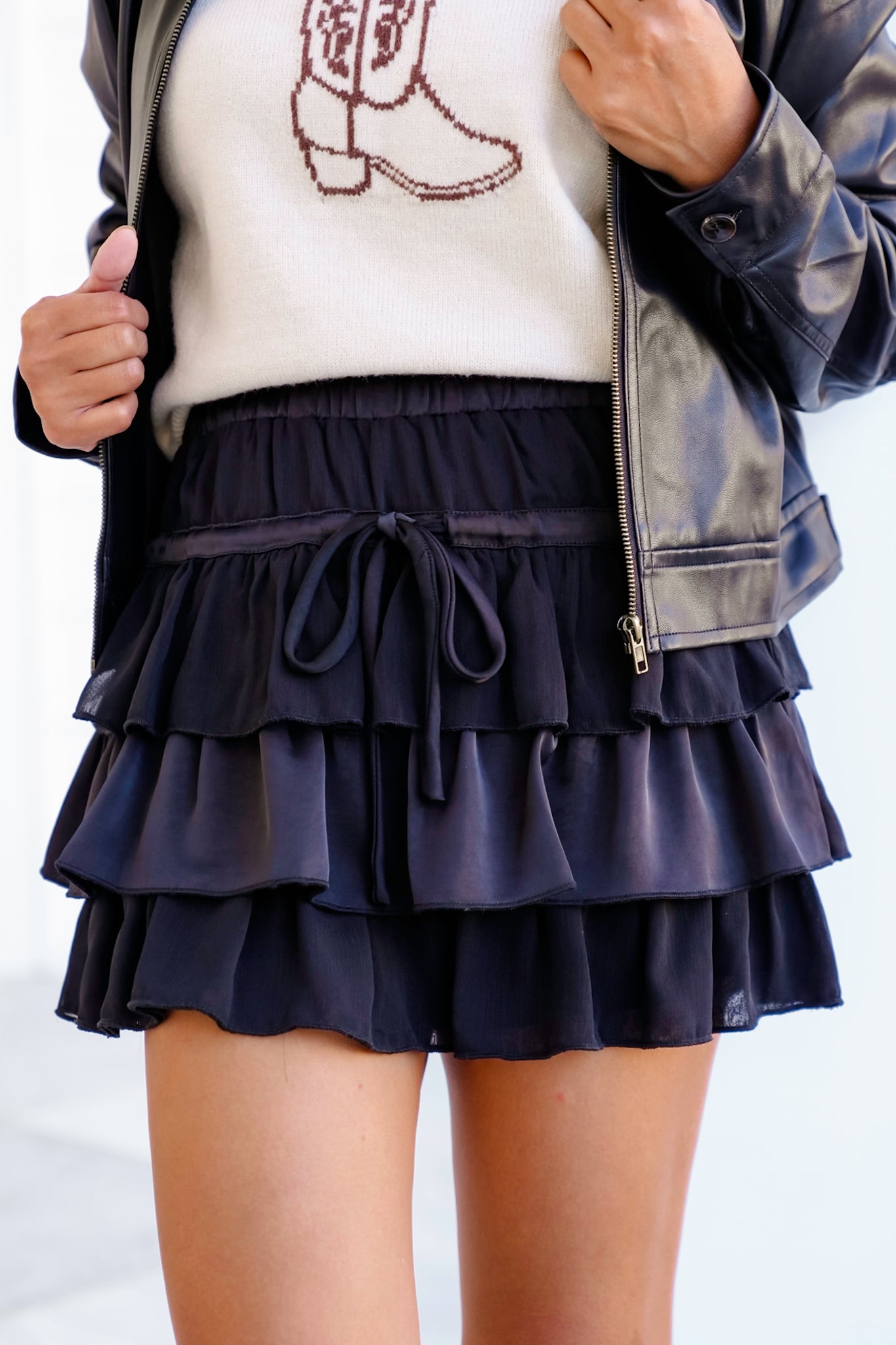 Elastic Waist Ruffle Mini Skirt With Built-In Shorts