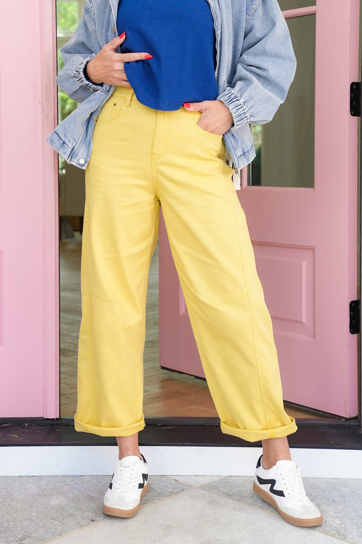 Plus/Reg Solid Front Seam Barrel Jeans