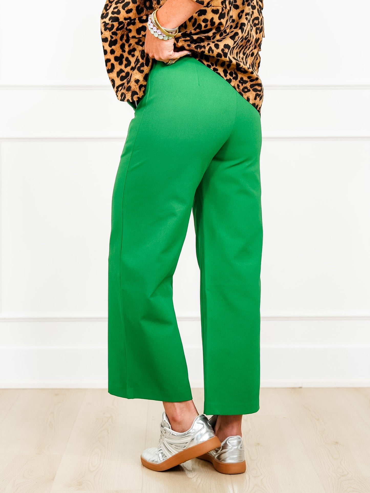 Solid Elastic Waist Wide Leg Pants