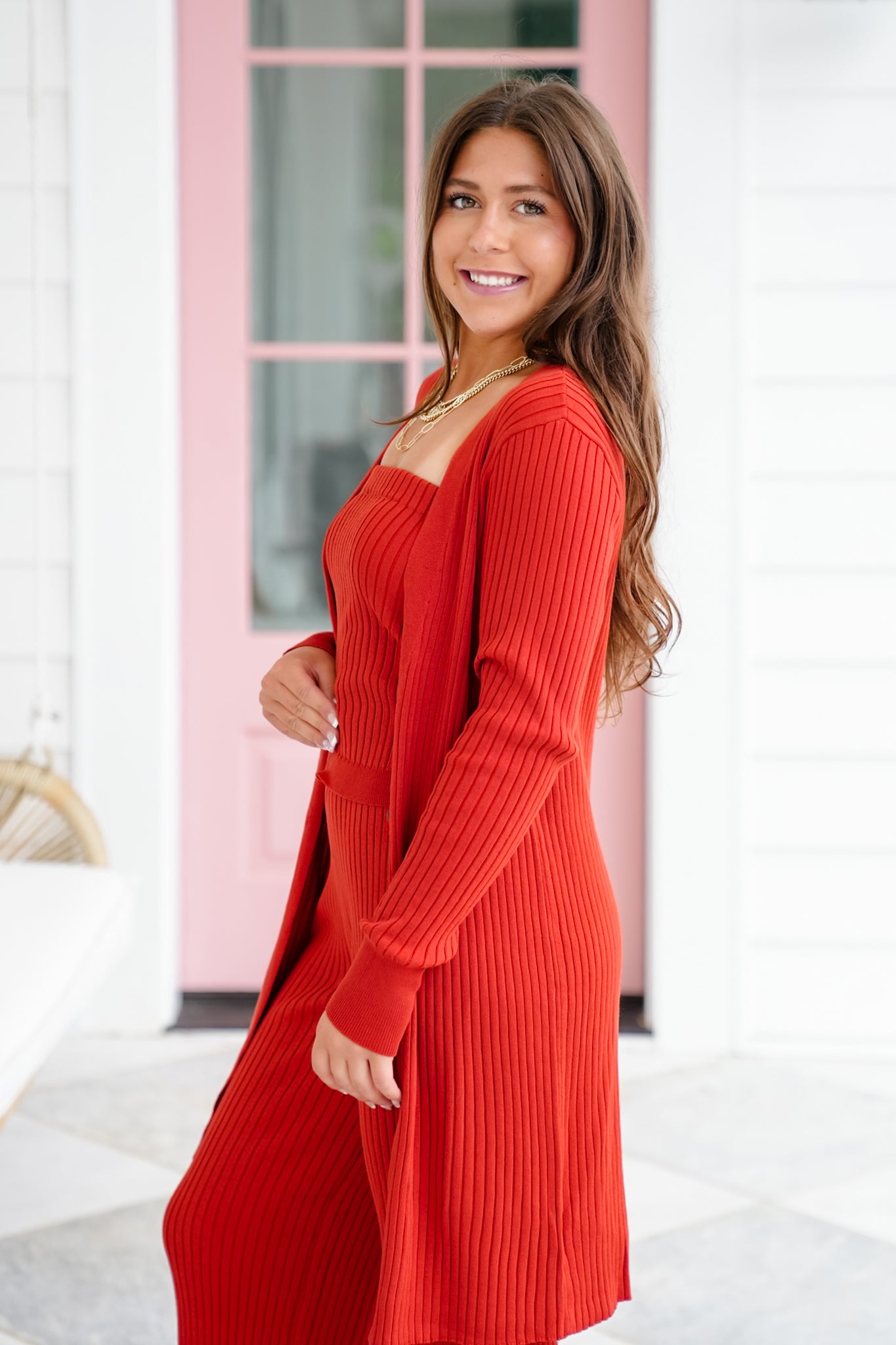 Ribbed Knit 3 Piece Cardigan, Tube Top and Pants Set