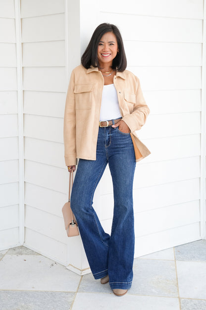 Suede Long Sleeve Button Down Shacket