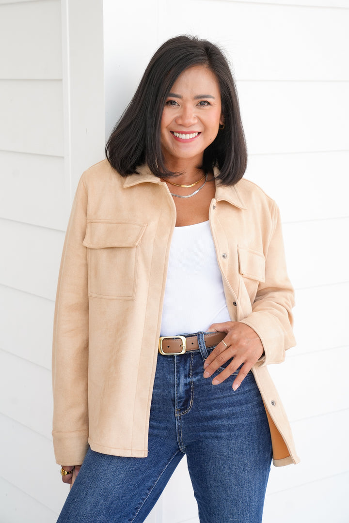 Suede Long Sleeve Button Down Shacket