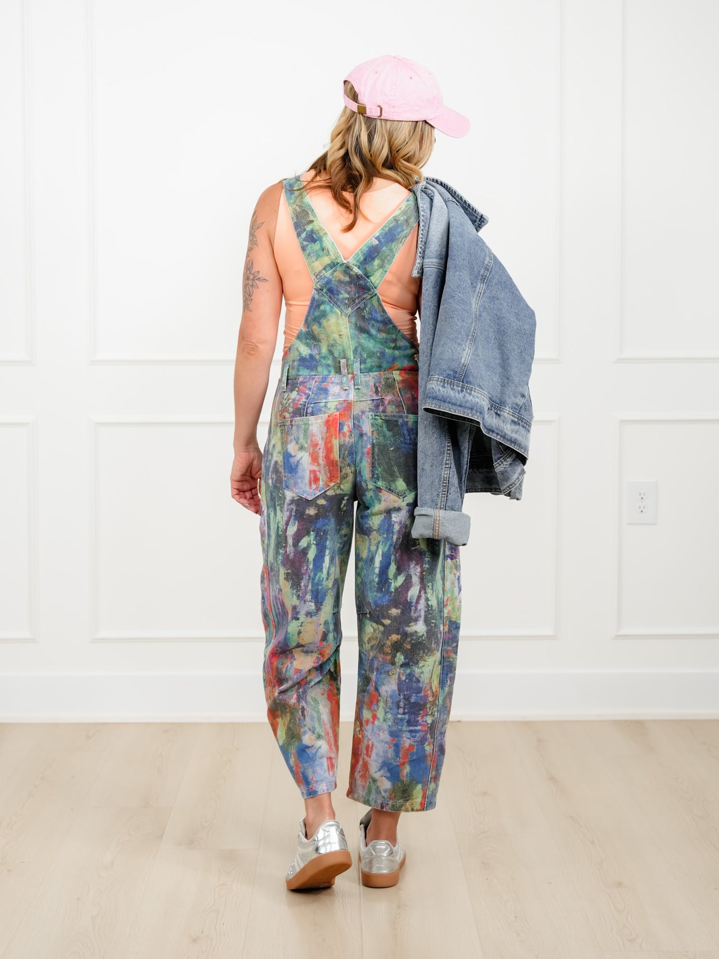 Plus/Reg Washed Painted Barrel Leg Overalls