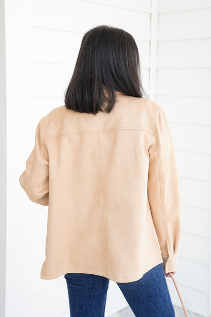 Suede Long Sleeve Button Down Shacket
