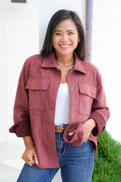 Suede Long Sleeve Button Down Shacket