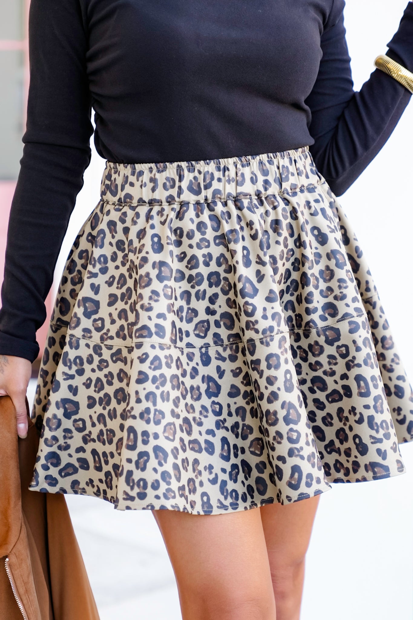 Leopard Print Elastic Waist Mini Skirt