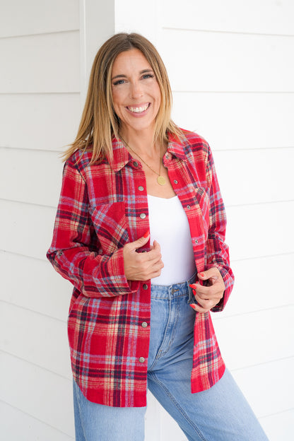 Red Plaid Long Sleeve Button Down Top