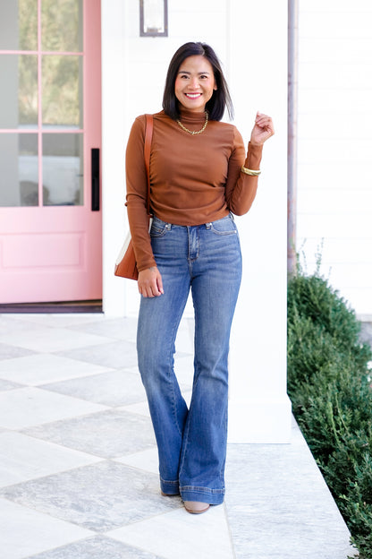 Solid Long Sleeve Mock Neck Top