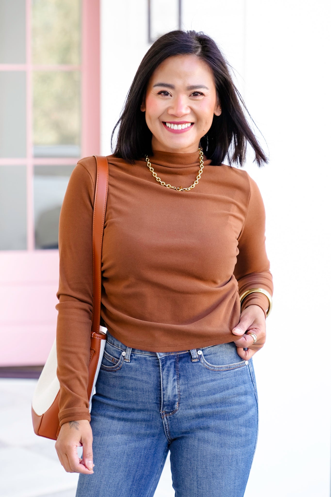 Solid Long Sleeve Mock Neck Top