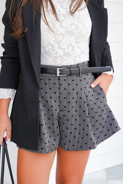 Plus/Reg Pin Stripe High Waist Shorts with Heart Detail