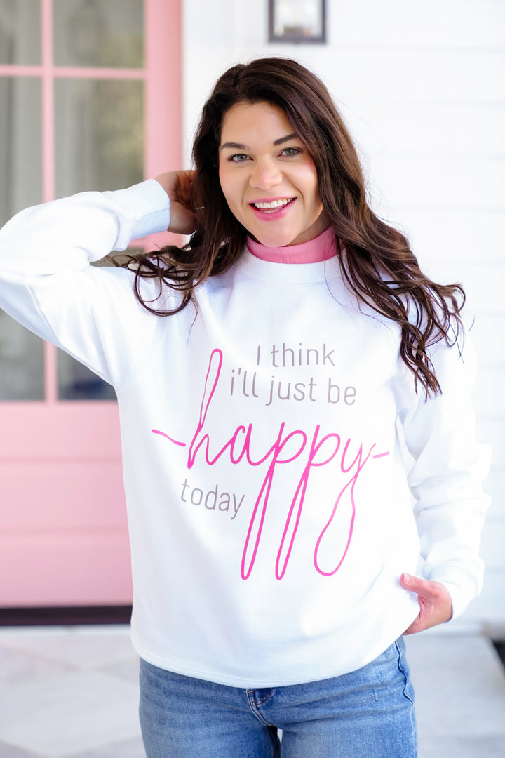 Plus/Reg Long Sleeve "Just Be Happy" Graphic Sweatshirt