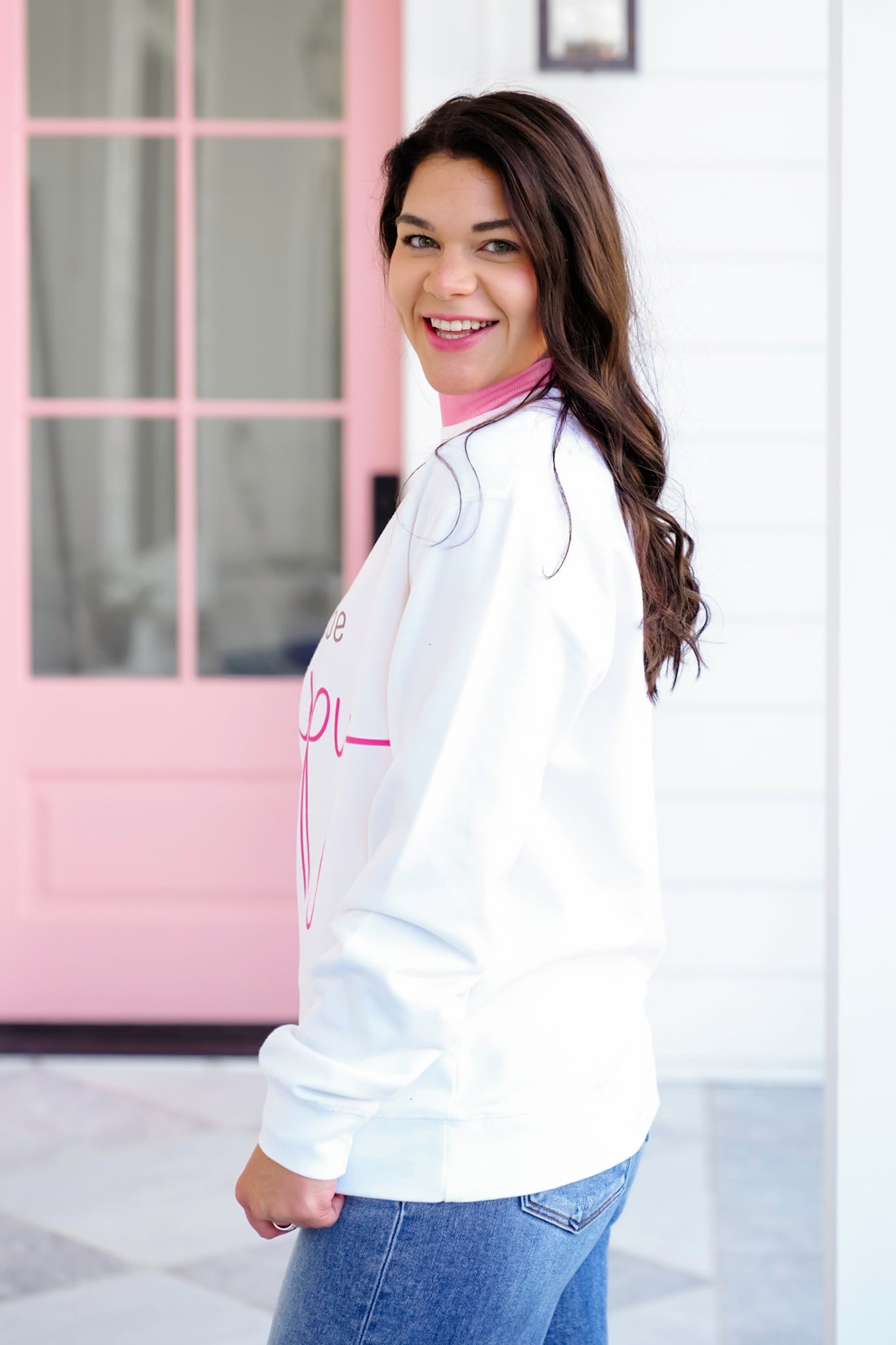 Plus/Reg Long Sleeve "Just Be Happy" Graphic Sweatshirt
