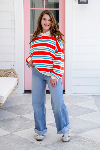 Restock! Stripe Long Sleeve Crew Neck Sweatshirt