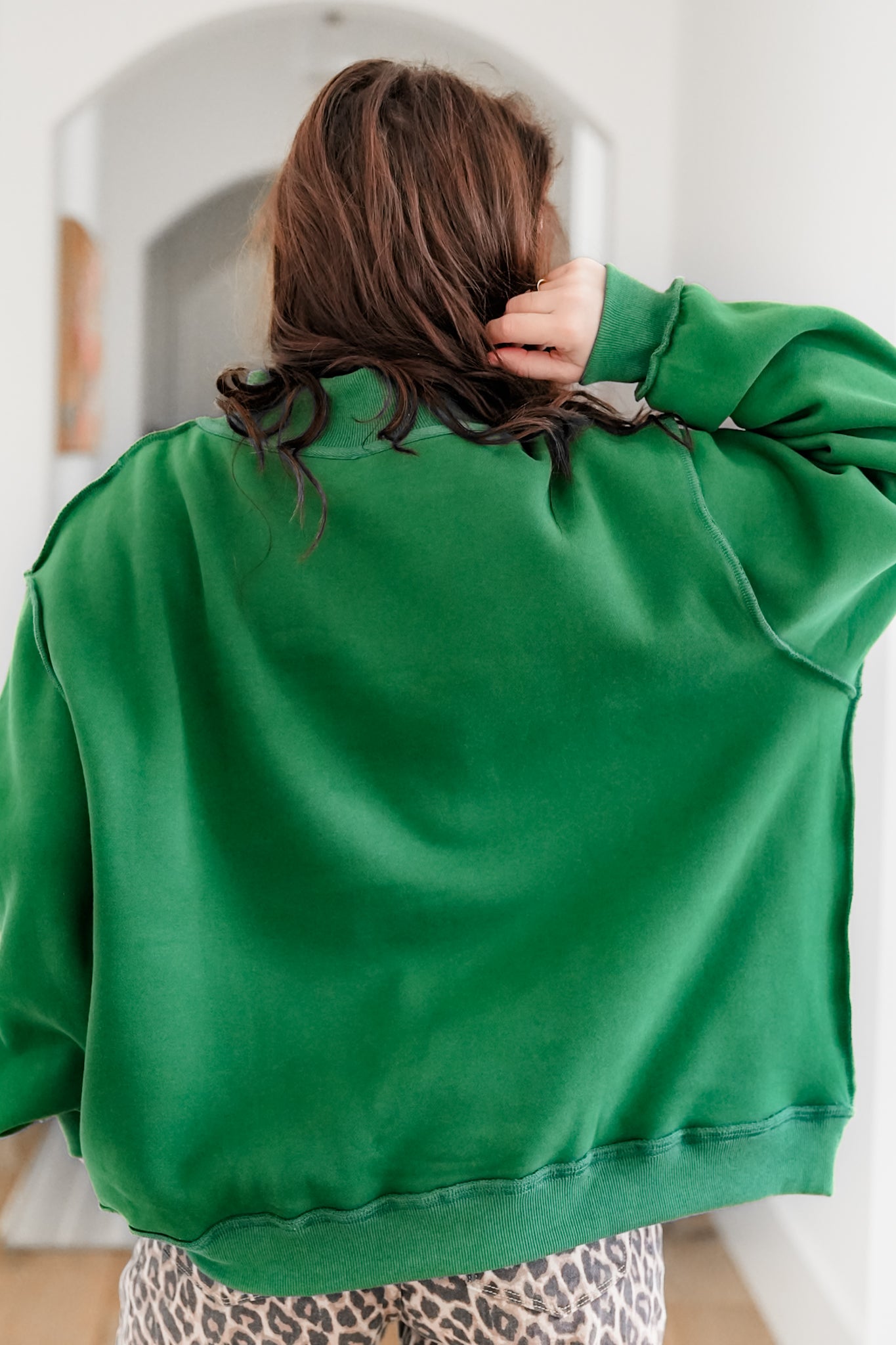 Green Reversible Long Sleeve "Freckled Poppy/Unbothered" Graphic Pullover Sweatshirt