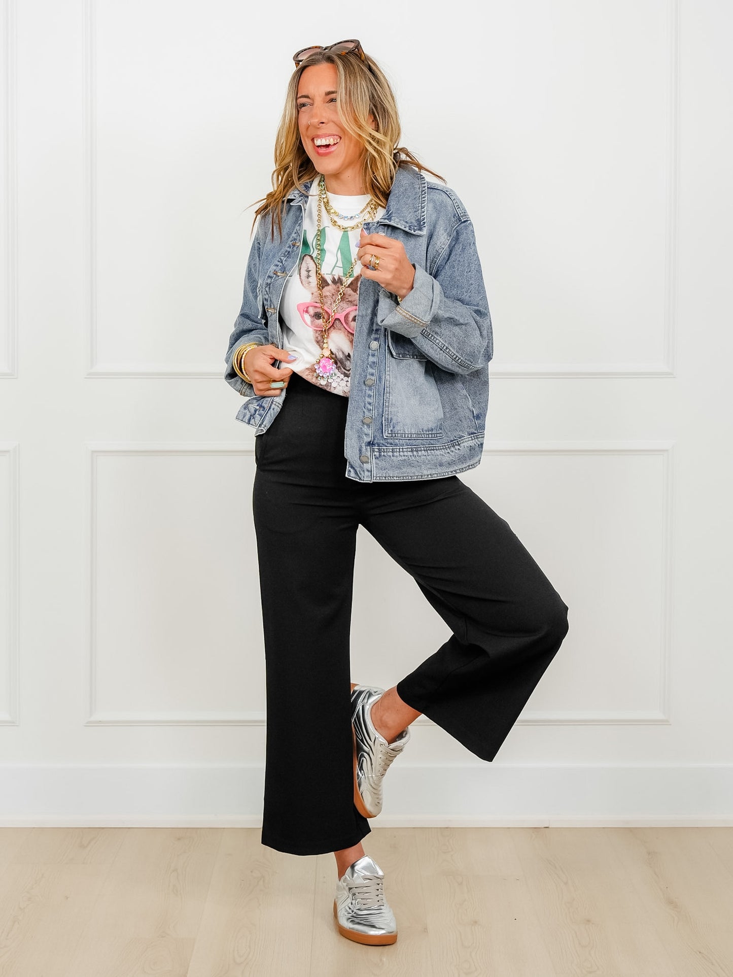 Solid Elastic Waist Wide Leg Pants