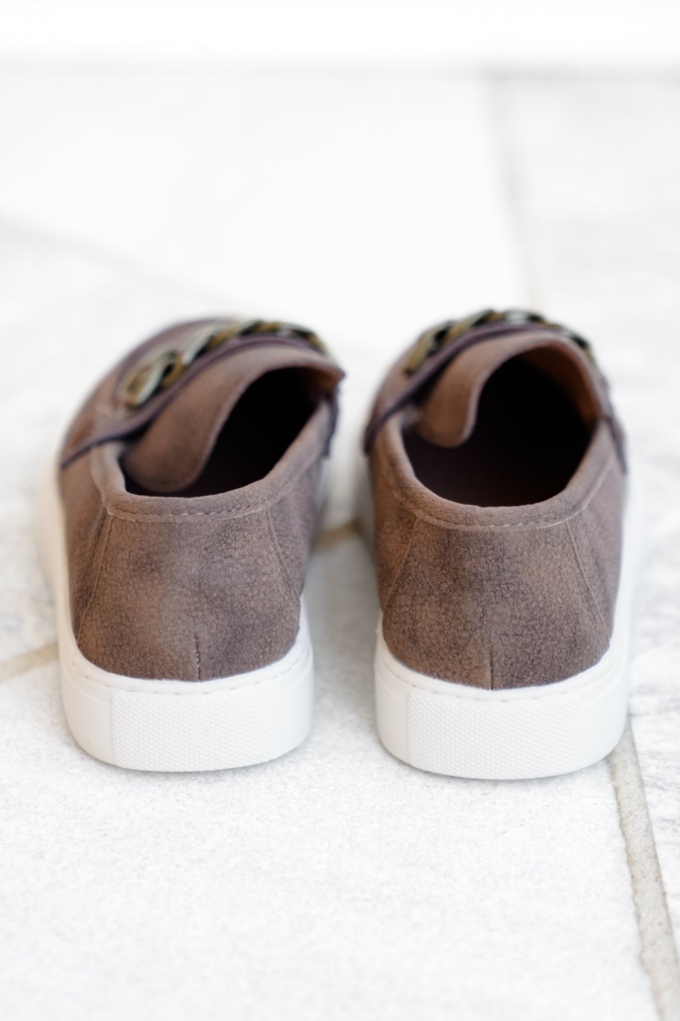 Corky's "Chain Reaction" Pebbled Texture Slip On Loafers with Chunky Gold Chain