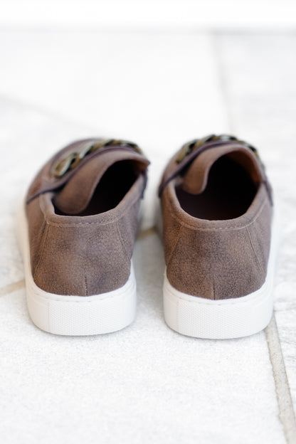 Corky's "Chain Reaction" Pebbled Texture Slip On Loafers with Chunky Gold Chain