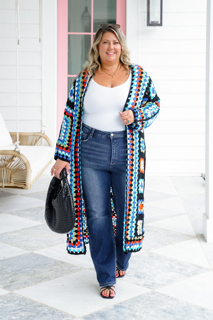 Restock! POL Multi Color Crochet Open Cardigan