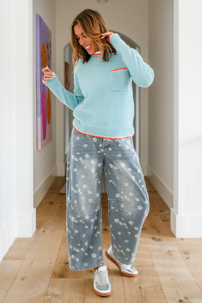 Textured Long Sleeve Pullover Sweater with Chest Pocket