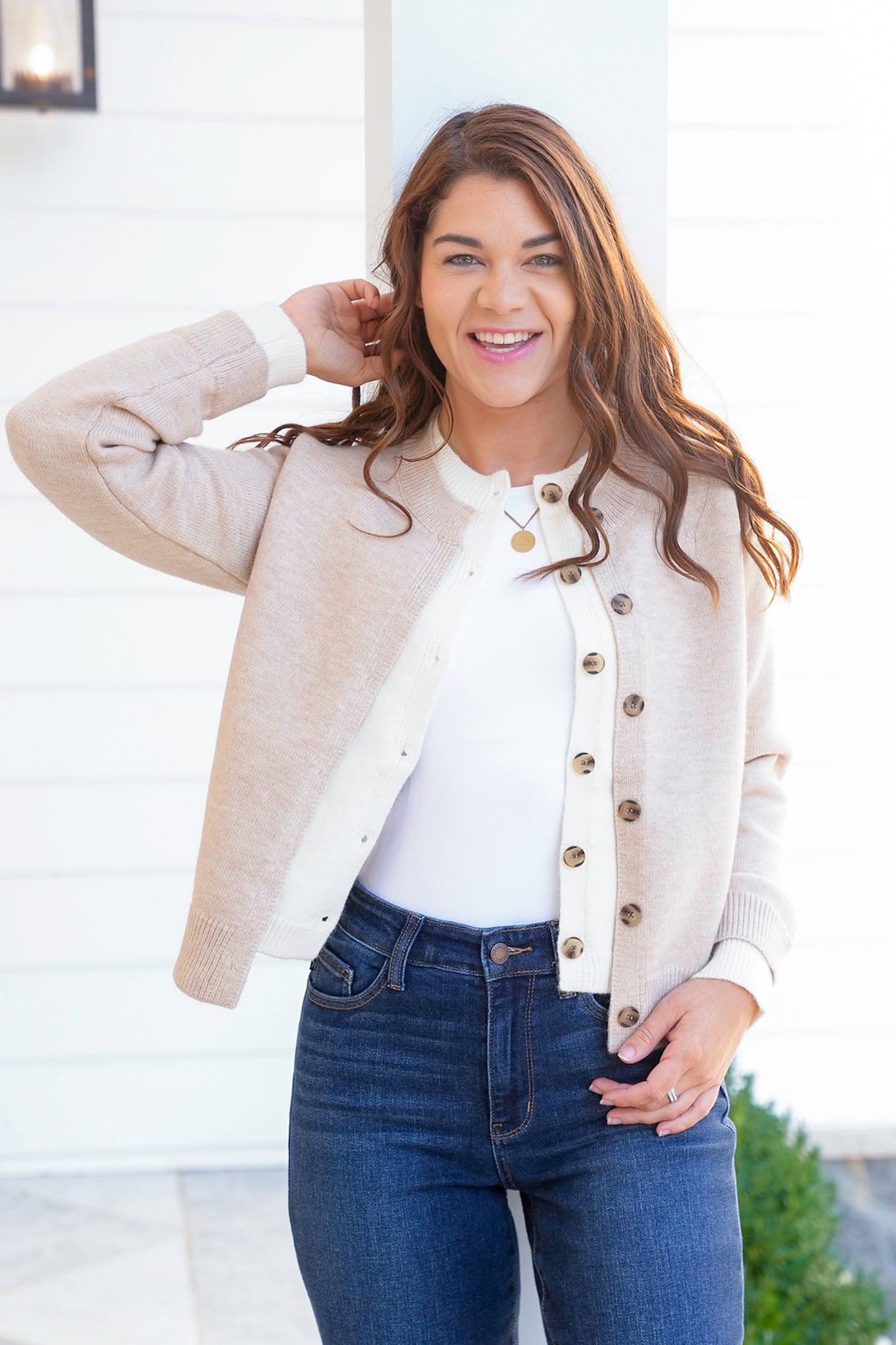Long Sleeve Button Down Knit Layered Look Cardigan